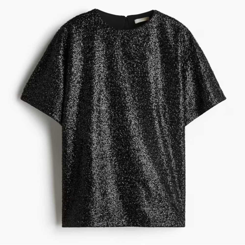 H&M Black Short Sleeve Sequin Tee